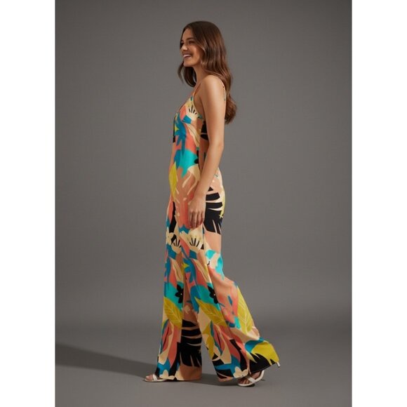 Boho Tropical Print Wide Leg Cami Jumpsuit - Picture 3 of 7
